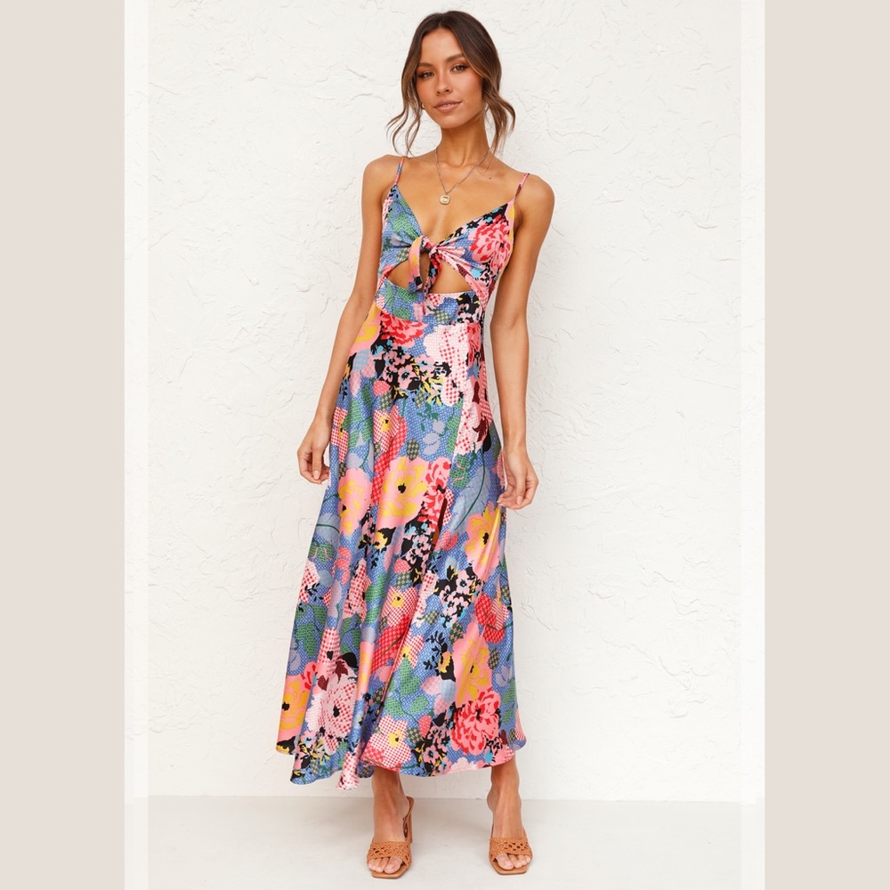 Multi Floral Print Midi Dress - size medium